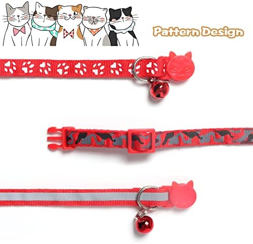Dabilongc Cat Collar Breakaway com Bell, colar de fivela de segurança ajustável para gatos masculinos meninas e meninos, vermelho （3 pacote, reflexivo+pata de gato+camuflagem）