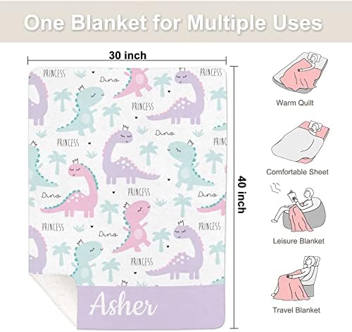 YeShop Dinosaur Pink Purple personalizado Recebendo Sherpa Fleece Baby Cobertors para meninas garotos crianças, cobertores de