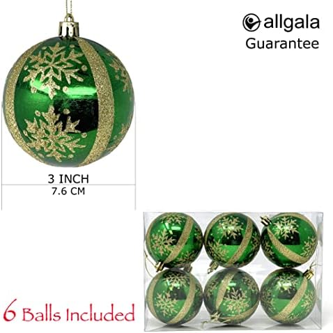 Allgala 6-PK 3 polegadas Glitter Glitter Rich Decoration Christmas Tree Ornament Balls