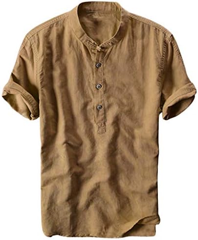 XXBR Men's Cotton e linho Henley camisa hippie casual praia t camisetas de lapela de casaco de lapela de meia mangueira