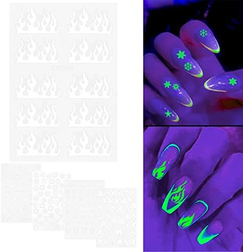 5 lençóis adesivos luminosos adesivos 3d adesivos de unhas fluorescentes designs luminosos adesivos de natal de borboleta adesivos