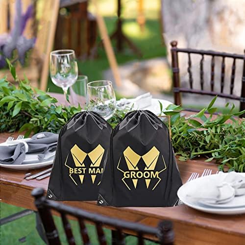 Lotbuylots 7pcs Groomsmen Sacos de presente para favores de festas de casamento, sacolas de presente de tiro de entrada com cordão com cordão