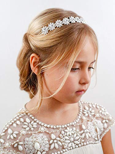 Sweetv Flower Girl Heardpied Silver Wedding Band para meninas, Princess Crystal Hair Acessórios para festa de aniversário,