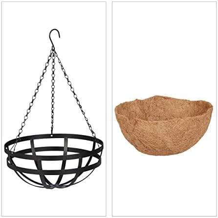 Relaxdays Hanging Basket, conjunto de 3, gancho, revestimento de fibra de coco, h x D: 50 x 31 cm, metal, marrom/preto