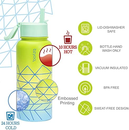 Bzyoo Hyduo Sports Water Bottle 32 oz, 2 tampas de vácuo a vácuo aço inoxidável à prova de vazamentos de paredes duplas quentes/frios garrafas dos namorados presentes para ele e sua cor: azul