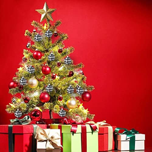Llxieym natal buffalo plaid tecido bola ornamento decorativo árvore de Natal ornamentos de bola pendurada para suprimentos de decoração de Natal, 2 polegadas