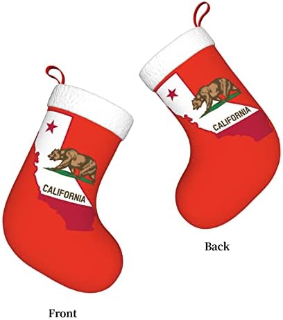 Mapas cortadas do mapa da Califórnia Bears Christmas Meking Natal Ornamentos de feriados lareira Socha pendurada de 18 polegadas meias