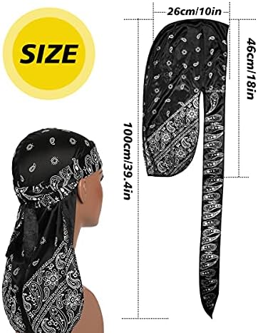 Alidia 4 peças PAISLEY DURAG SILKE Pack for Men 360 Waves Paisley Bandana Doo Rag Cap