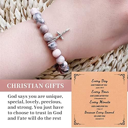 Nilesr Christian Gifts for Women, presentes inspiradores Cruzinha de pedra natural com orações da Bíblia Cartão CARTO RELIGIO