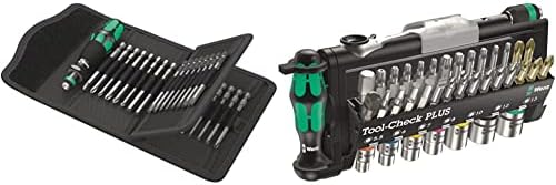 WERA - 5059297001 KraftForm Kompakt 62 Chave de fenda e conjunto de bolsas Bitholding, 33 -Pieces & 056490 Cheque de ferramenta