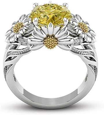 T-Jewelry Beauty 925 Silver Ring 3,5ct Citrine Daisy Girassol Mulheres Presente de Casamento Tamanho 6-10