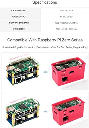 Caixa de cubo Ethernet/USB Poe para Raspberry Pi Zero/Zero W/Zero WH, inclui placa de chapéu de hub poe/eth/USB com portas USB