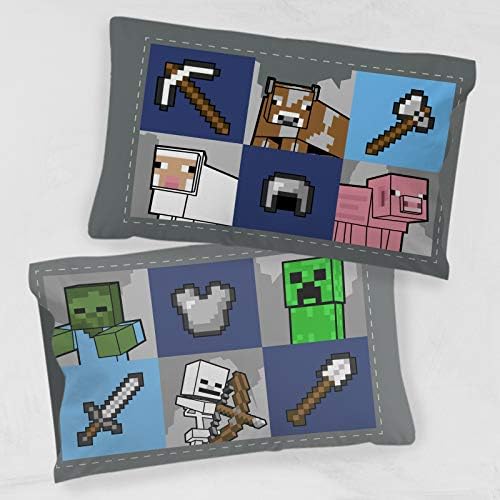 Jay Franco Minecraft Overworld 1 Pronha única - Kids de casal de casal Super Soft - Bedding apresenta Creeper, Zombie e Skeleton