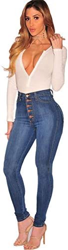 ANDONGNYWELL Feminino de cintura alta Jeans esbeltos Ladies altíssimas calças jeans magras básicas com zíper