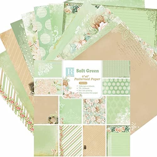 24 folhas Padrão verde macio 6x6 Scrapbook Paper Pad para Junk Journal & Paper Craft & Card