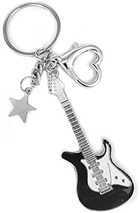 Música punk Bass Keychain de guitarra elétrica, guitarra Love Heart Star Key Key Rings For Women Teens Girls Music Lovers