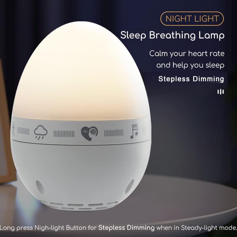 Máquina de ruído branco de alta fidelidade Maki com luz noturna de bebê, máquina calmante de sons de sono natural, lâmpada respiratória