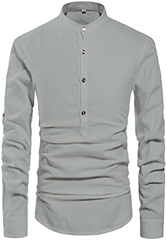 Nitagut Men Henley pescoço de manga longa diariamente camisas de linho