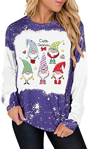 Camisas de Natal para mulheres gnomos fofos renas gráficos de manga longa raglan camisetas casuais matriz