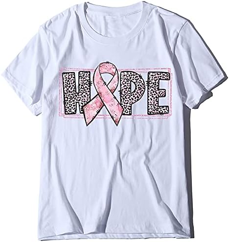 Consciência da fita de câncer de mama rosa Tops de camiseta impressa feminina pescoço redondo de manga curta camiseta