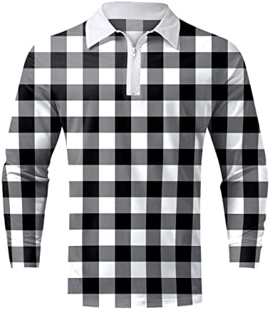 ZDDO 2022 Novos camisas pólo masculinas, manga comprida 1/4 zípre para golfe de golfe de gola xadrez xadrez casual