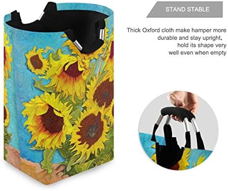 Yyzzh girassol artes digital pintura a óleo impressão floral grande lavanderia bolsa de cesta de cesta de compras colapsível coliéster cesto cesto de roupa dobrável bolsa dobrável lixo lixo