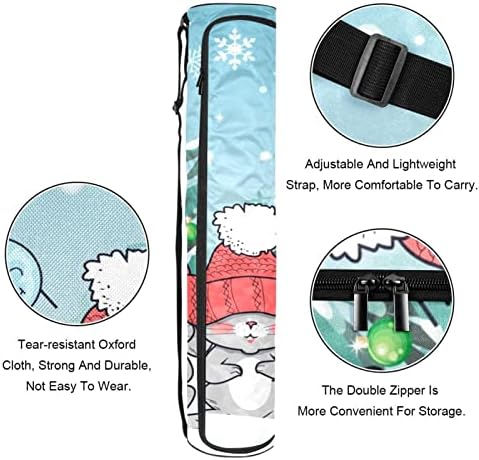 Três coelhos engraçados sorrindo em flocos de neve azul. Bolsa de transportadora de tapete de ioga com alça de ombro de ioga bolsa