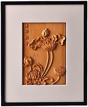 N/A Wood Escultura Qing Lotus Pintura de Lotus Pintura de relevo Decoração Mural Wood Crafts