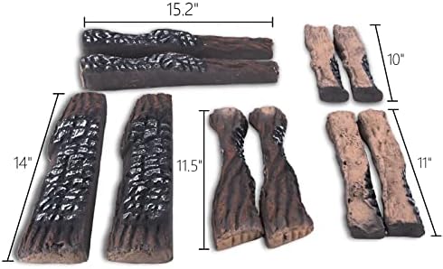 Torros de lareira a gás vchin, troncos de cerâmica de 10 peças para lareira e fogueira, troncos realistas resistentes ao calor, registros