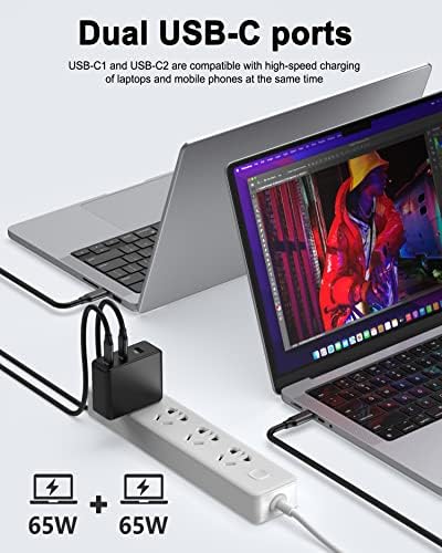 130w carregador USB C, 3 portas 100W GAN carregador PD Fast 100W Carregador de parede USB-C Adaptador de energia para MacBook