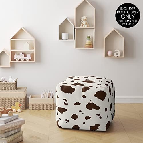 Sweet JoJo Designs marrom mirol de vaca ocidental menino menina otomana capa de poof piso de piso de piso de piso piso cubo de cubo pouffe armazenamento bebê berçário quarto garoto country país selvagem oeste animal gênero neutro neutro