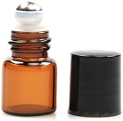 Furnido 25 pacote 1 ml rolo de vidro âmbar na garrafa para óleos essenciais, frasco de perfume com bola de rolo de aço inoxidável,