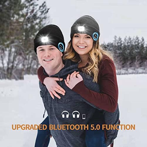 Tutuko Bluetooth Feanie Hat com luz LED de LED leve e unisex USB com fone de ouvido, presentes tecnológicos de Natal para homens