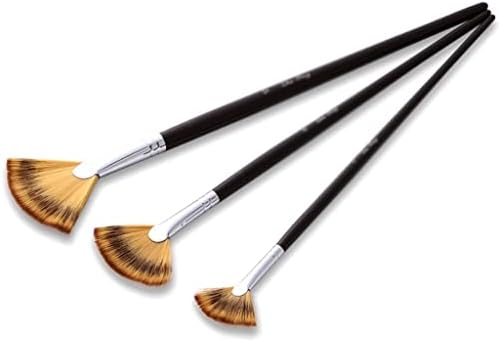 CLGZS 3 Black Long Rod em forma de ventilador pincel de guache de 3 pincéis de arte de aquarela de nylon coloridos