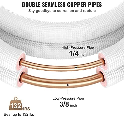 Conjunto de linha de cobre de mini mini divisão de 49,2 pés, 3/8 e 1/4 de tubos de cobre para mini -ar condicionado dividido,