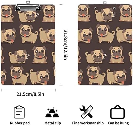 Cartoon Brown Pug Dog Fashion Board Size placas decorativas com clipe de metal de baixo perfil 9 x 12,5