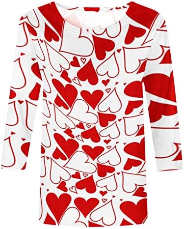 Camisa do dia dos namorados feminino, amor, camiseta com estampa de coração pullover 3/4 de manga tópicos redondos de