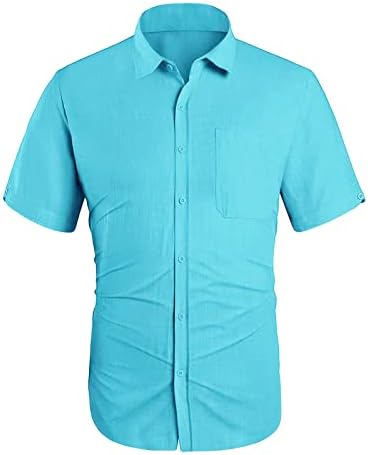 Camisa de botão casual masculino de manga comprida camisa de linho de algodão verão escapado de colarinho de férias