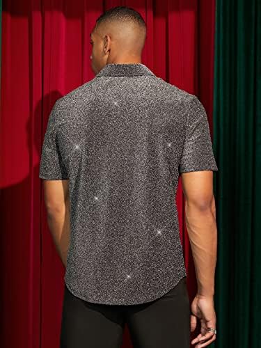 Verdusa Men's Glitter Button Down Shirt Sleeve Tops