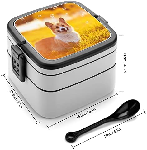 Retrato fofo cachorro cachorro corgi lancheira portátil caixa de camada dupla portátil