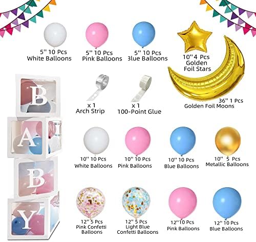 Baby Box Gênero Revelar decorações, kit de arco de balão branco e rosa e azul, Balões de confetes para a FOIL GOOL FOIL Star