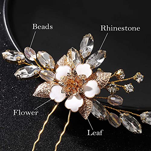 Ybshin Bride Wedding Gold Hair Pins Crystal Hair Clip