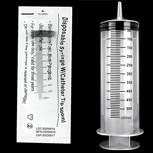 500 ml de seringa plástica grande com medição para laboratórios científicos, plantas de rega, líquidos que dispensam e reabastecem, embrulhados individualmente selados