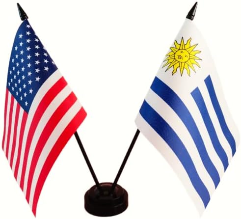 Exibição da bandeira da mesa de amizade americana e do Uruguai, bandeira de mesa americana e uruguai, US e Uruguai Twin Desk Set Miniate Miniate USA & Uruguai Sinalizador de mesa