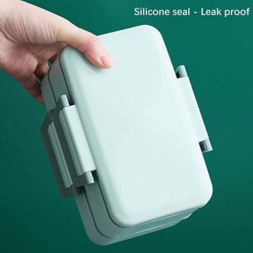 Symfloor Green empilhável Bento Box Kit de lancheira japonesa com talheres de colher e garfo, 3 em 1 Compartimento de