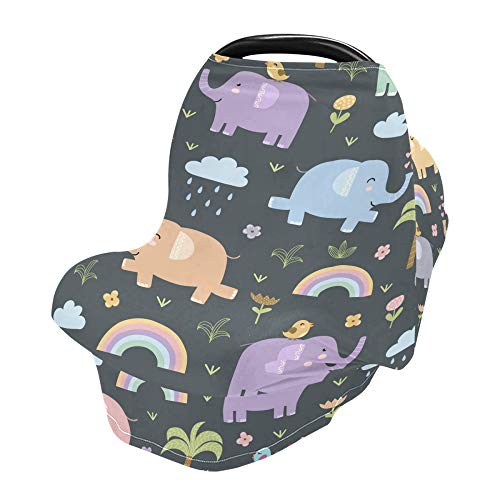 Yyzzh Funny Elephant Pattern Padrão de arco -íris Rain Rain Bird Floral Palm Tree Trepy Baby Car Seat Capa Infantil Canopy