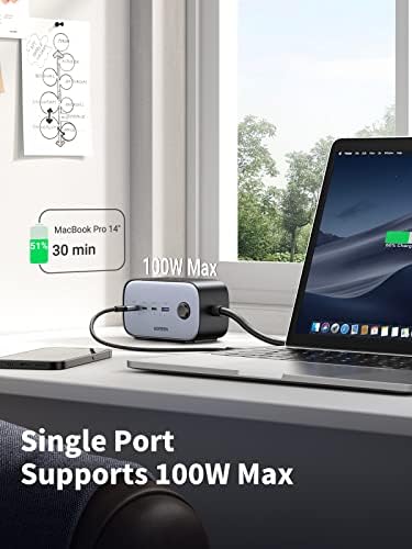 Estação de carregamento UGREEN 100W USB C, Diginest Pro Gan Power Strip com USB C, estação de carregamento de desktop