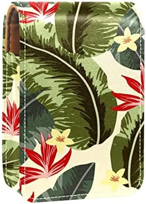 Mini maquiagem de Oryuekan com espelho, bolsa de embreagem Caixa de batom de couro, plantas tropicais modernas folhas de banana
