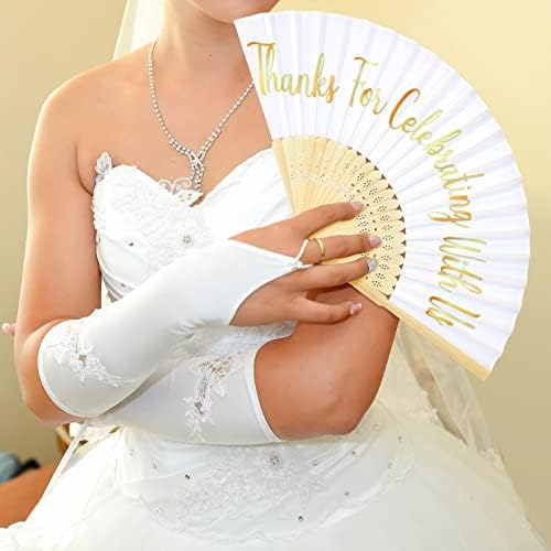 50 PCS Favors de casamento Fãs de seda Damas de dama de honra Fã de mão com obrigado por celebrar conosco pelo casamento, Bridal