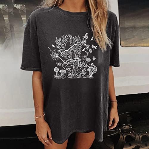 Camisetas de tamanho grande para mulheres cogumelos gráficos tops de verão de manga curta camiseta camise